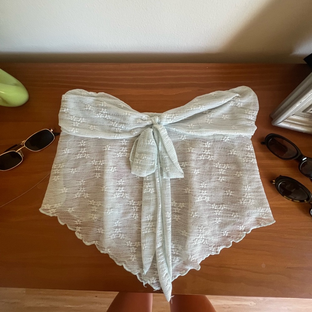 Lace Tie-Front Top in Light Blue